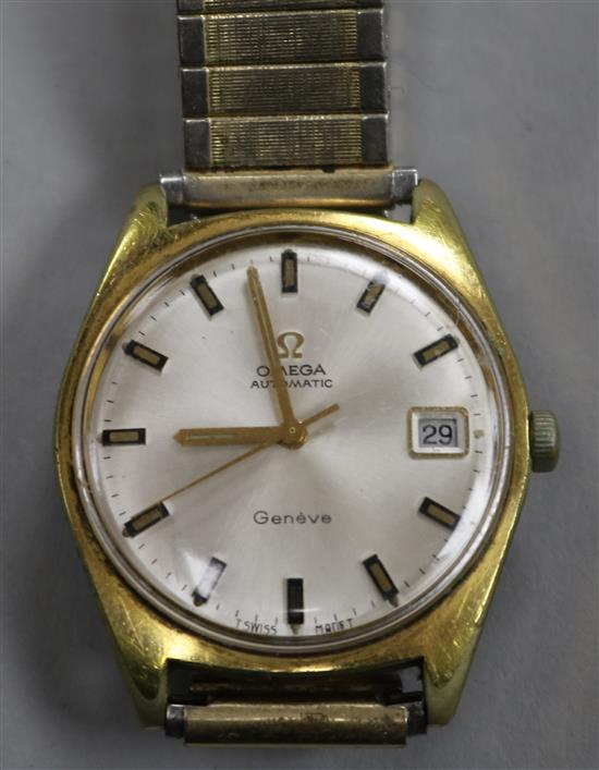 A gentlemans steel and gold plated Omega automatic wrist watch.